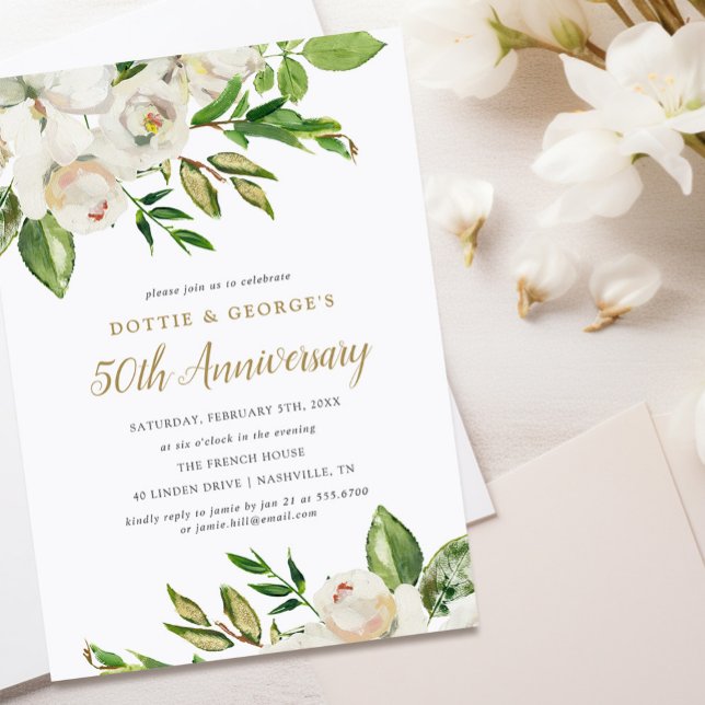 Gilded Blooms 50th Anniversary Party Invitation (Creator Uploaded)