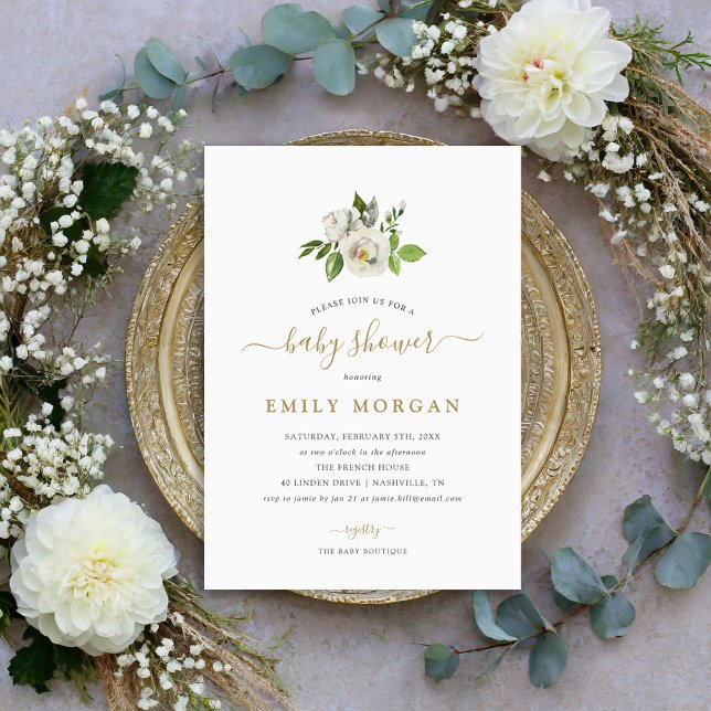 Gilded Blooms Baby Shower Invitation (Creator Uploaded)