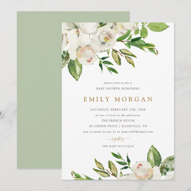 Gilded Blooms Baby Shower Invitation (Front/Back)