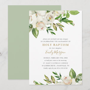 Gilded Blooms Baptism Invitation
