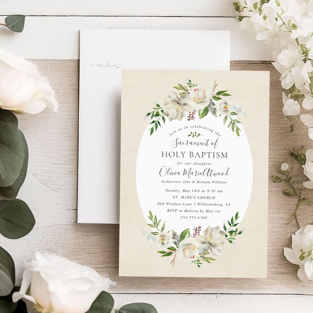 Gilded Blooms Baptism Invitation (Creator Uploaded)