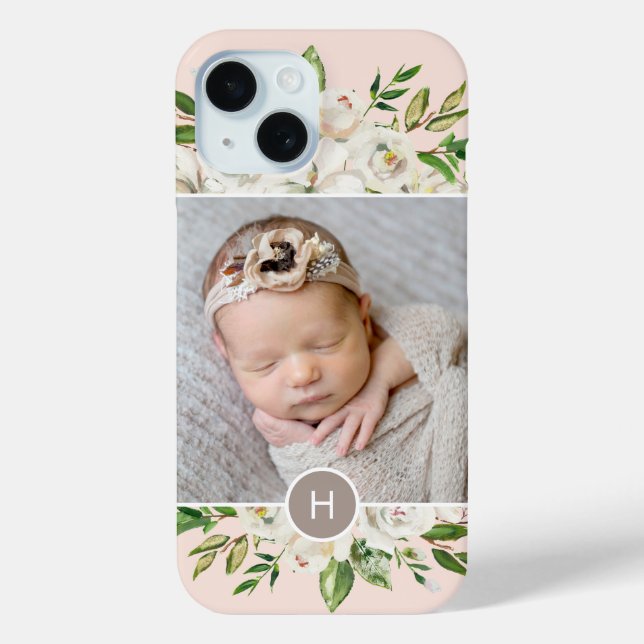 Gilded Blooms Blush | Monogrammed Photo Case-Mate iPhone Case (Back)