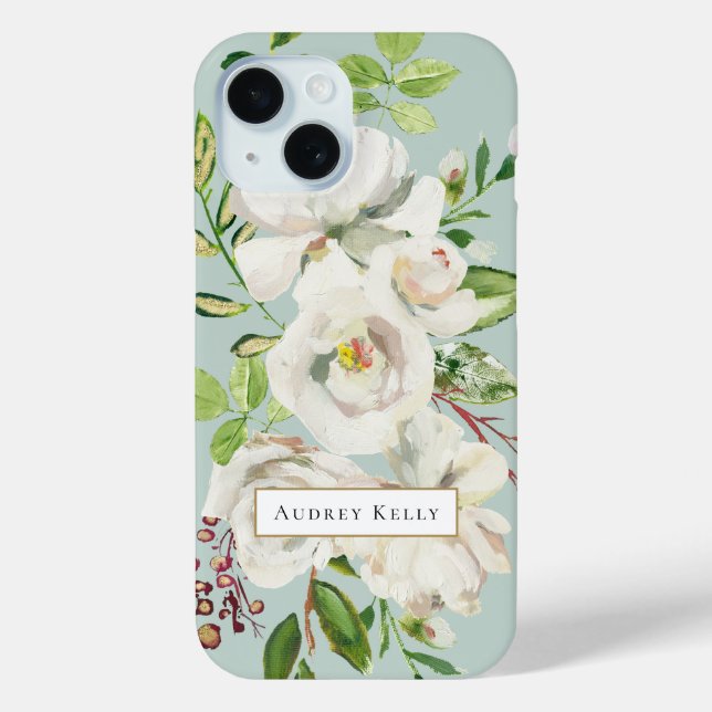 Gilded Blooms Custom Monogram | Mint Case-Mate iPhone Case (Back)