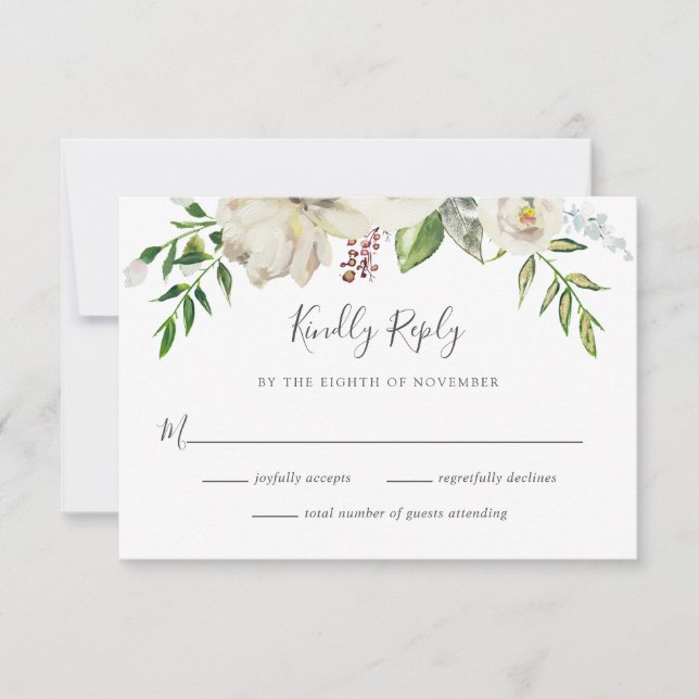Gilded Blooms Floral Wedding RSVP Card (Front)