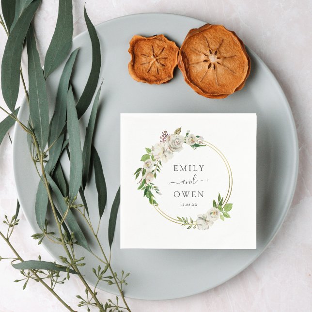 Gilded Blooms Floral Wreath Wedding Monogram Napkin (Creator Uploaded)