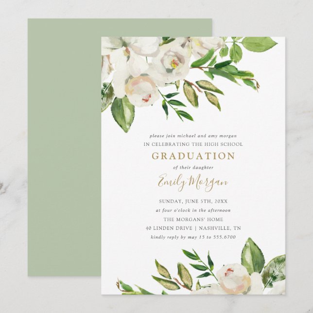 Gilded Blooms Graduation Party Invitation (Front/Back)