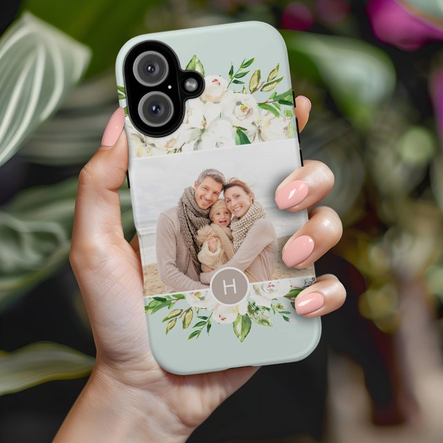 Gilded Blooms Mint | Monogrammed Photo Case-Mate iPhone Case (Creator Uploaded)