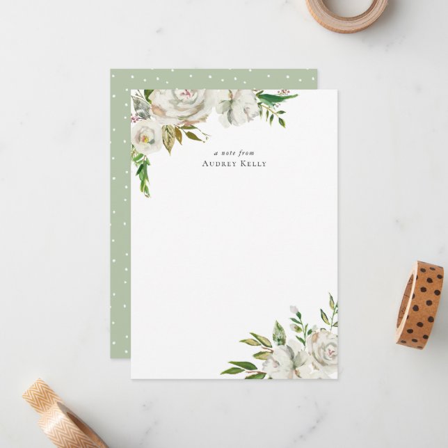 Gilded Blooms Monogram Stationery Note Card (Front/Back In Situ)