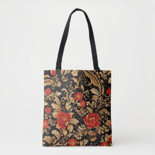 Gilded Blooms: Opulent Floral Tote Bag