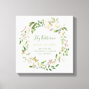 Gilded Blooms Personalised Baby Birth Stats Canvas Print