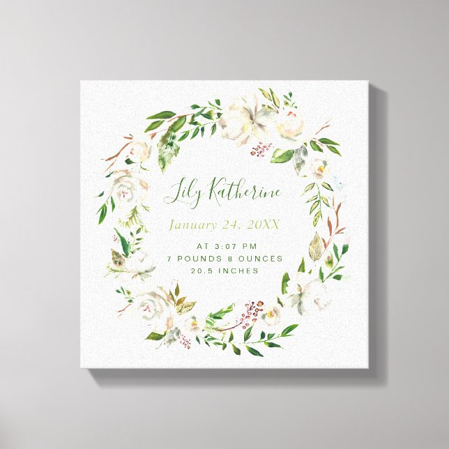 Gilded Blooms Personalised Baby Birth Stats Canvas Print (Front)
