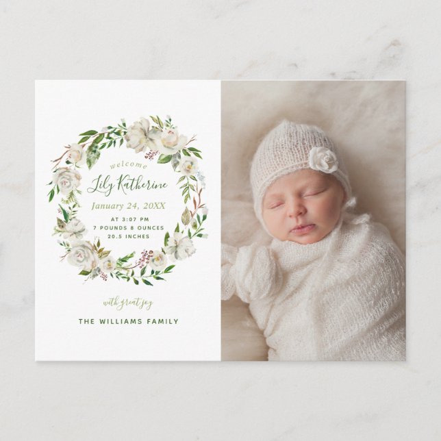 Gilded Blooms Photo Birth Announcement Postcard (Front)