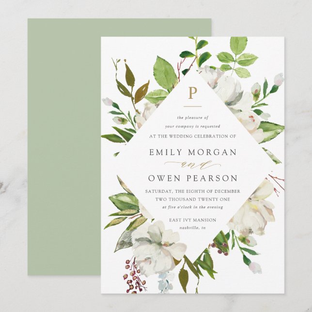 Gilded Blooms Wedding Invitation (Front/Back)