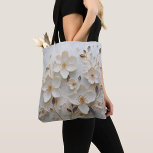 Gilded Blooms: White Tote with Elegant Floral Desi Bag
