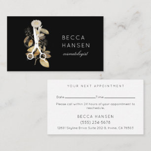 Gilded Botanical Salon Scissors Logo Appointment Business Card