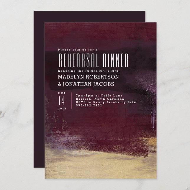 Gilded Brush Rehearsal Dinner Invitation (Front/Back)