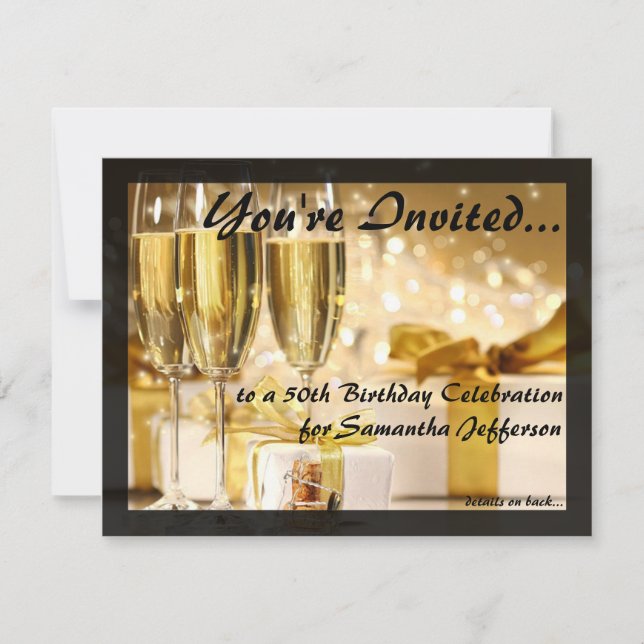 Gilded Bubbly 50th Birthday Party Invitation (Front)