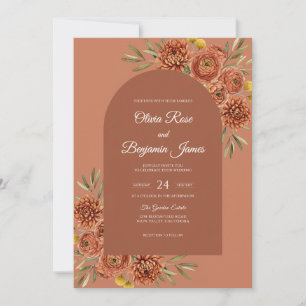 Gilded Burnt Orange Dahlia Wedding Invitation