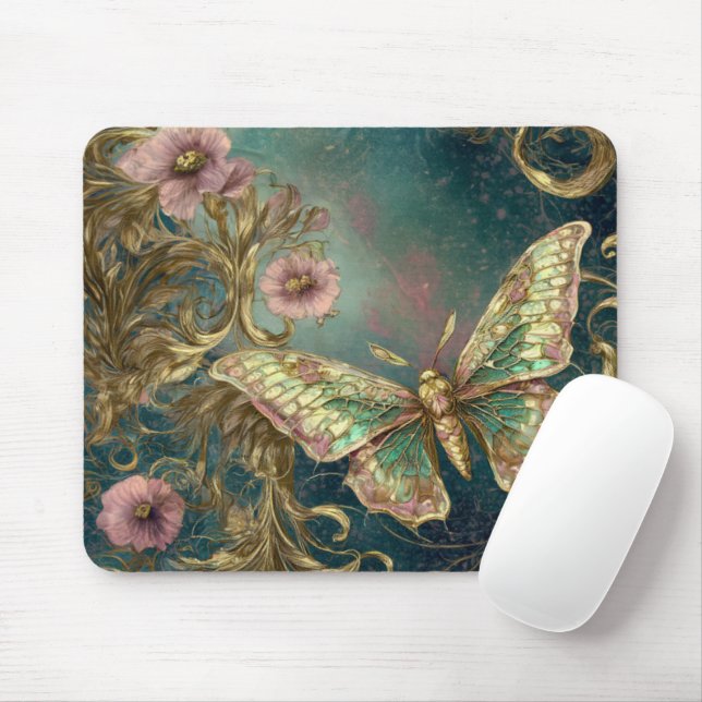 Gilded Butterfly Garden - Art Nouveau Garden Mouse Mat (With Mouse)
