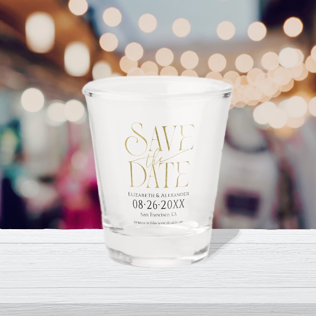 Gilded calligraphy script Wedding Save The Date Shot Glass (Creator Uploaded)