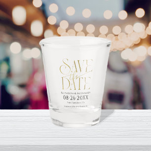 Gilded calligraphy script Wedding Save The Date Shot Glass