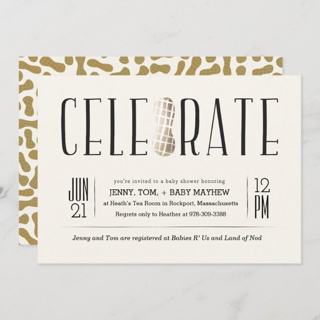 Gilded Celebrate The Peanut Baby Shower Invitation (Front/Back)
