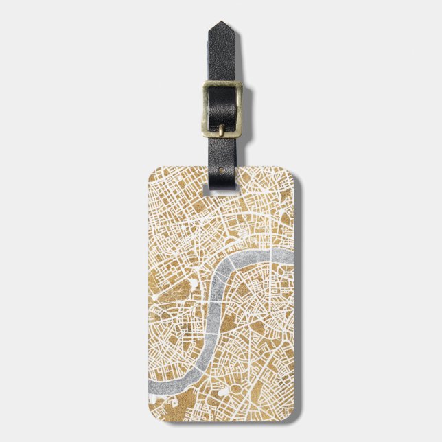 Gilded City Map Of London Luggage Tag (Front Vertical)