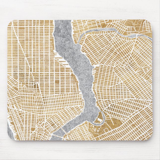 Gilded City Map Of New York Mouse Mat (Front)