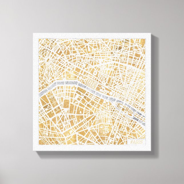 Gilded City Map Of Paris Canvas Print (Front)