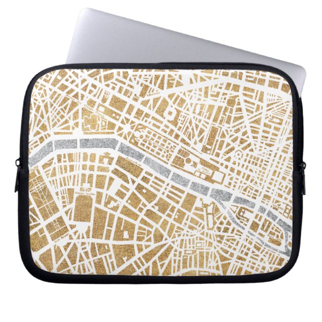 Gilded City Map Of Paris Laptop Sleeve (Front)
