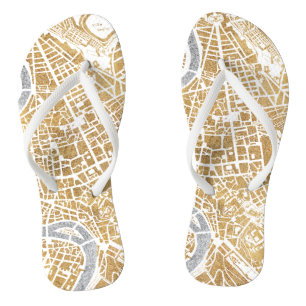 Gilded City Map Of Rome Flip Flops