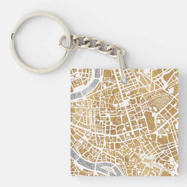 Gilded City Map Of Rome Key Ring (Front)