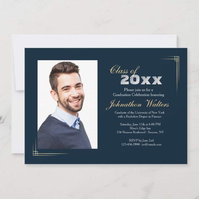 Gilded Corners Photo Graduation Invitation (Front)