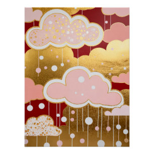 Gilded Crimson Rainfall Poster