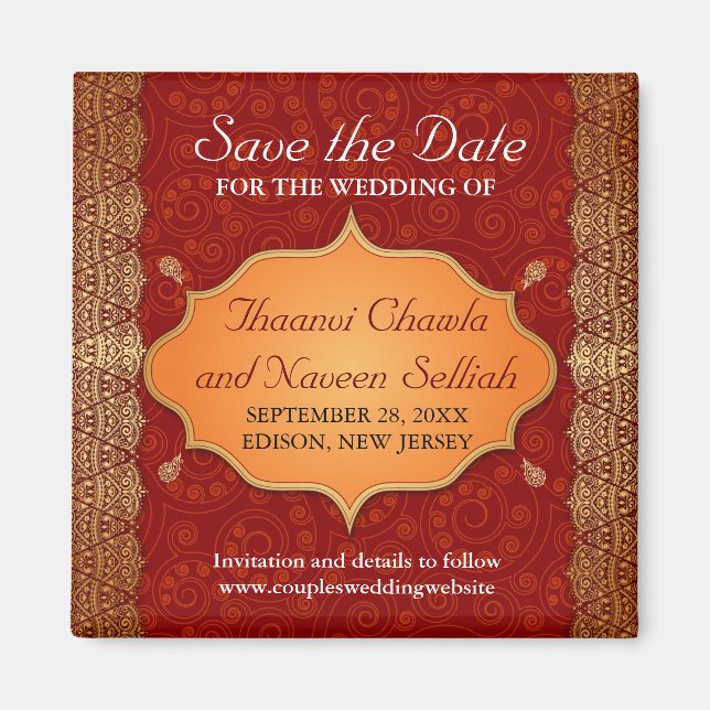 Gilded Edge Indian Frame Save the Date Magnet (Front)