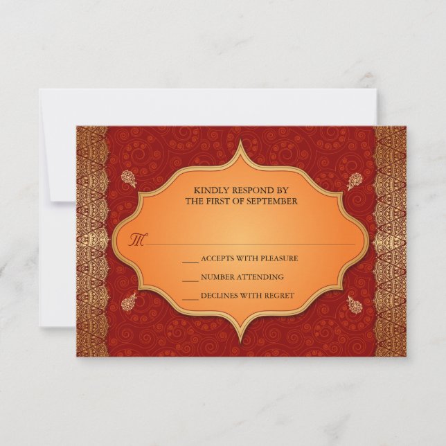 Gilded Edge Indian Frame Wedding Reply RSVP (Front)