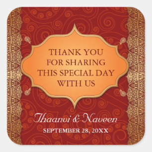 Gilded Edge Indian Frame Wedding Square Sticker