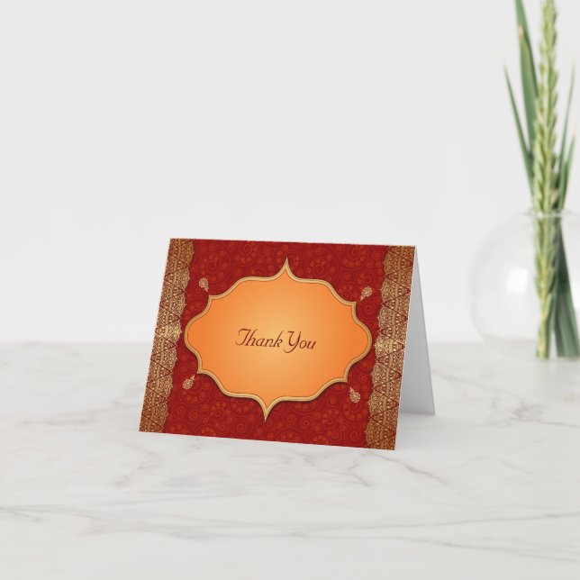 Gilded Edge Indian Frame Wedding Thank You Card (Front)