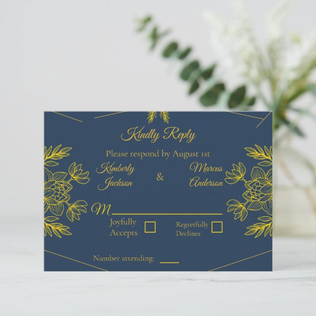 Gilded Elegance Horizontal Wedding RSVP Card (Standing Front)