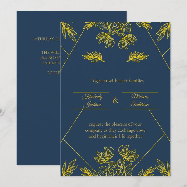 Gilded Elegance Wedding Invitation (Front/Back)