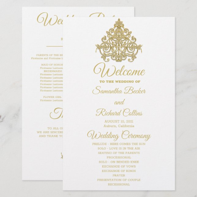 Gilded Elegance Wedding Program (Front/Back)