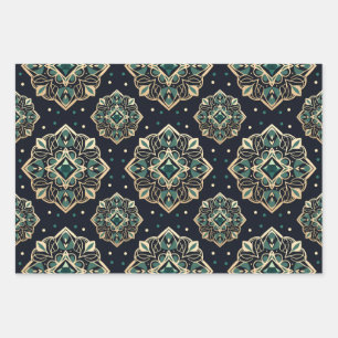 Gilded Emerald Mandala Wrapping Paper Sheet