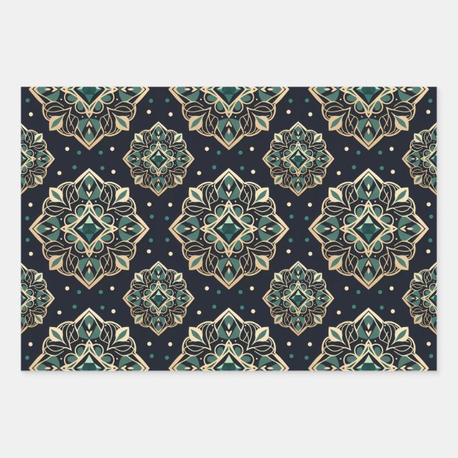 Gilded Emerald Mandala Wrapping Paper Sheet (Front)