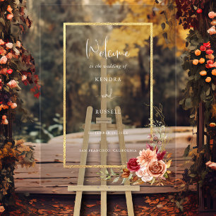 Gilded Fall Terracotta Floral Welcome Acrylic Sign
