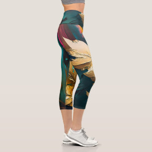 Gilded Feather – Luxe Abstract Elegance Capri Leggings