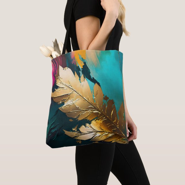 Gilded Feather – Luxe Abstract Elegance Tote Bag (Close Up)