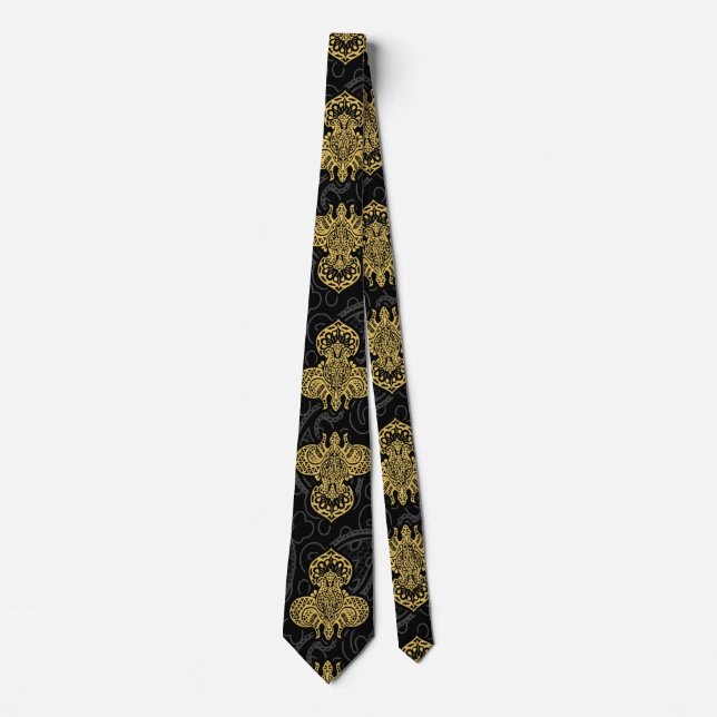 Gilded Fleur de Lis on Black Paisley Tie (Front)