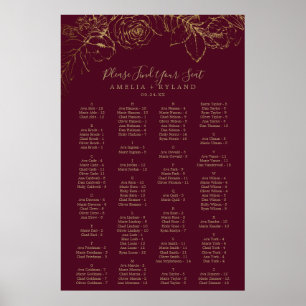 Gilded Floral Burgundy Alphabetical Seating Chart