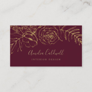 Gilded Floral Burgundy and Gold Business Card