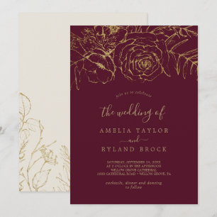 Gilded Floral   Burgundy and Gold The Wedding Of Invitation